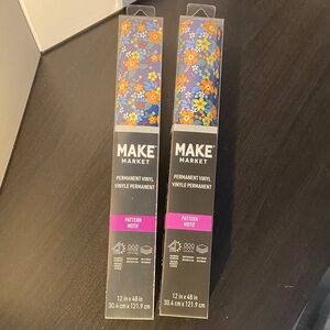 Floral Permanent Vinyl Rolls - Blue with Orange & Yellow Flowers